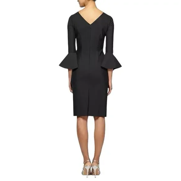 Alex Evenings Black Bell-Sleeve Draped Compression Sheath Dress Size 6 - Picture 3 of 7